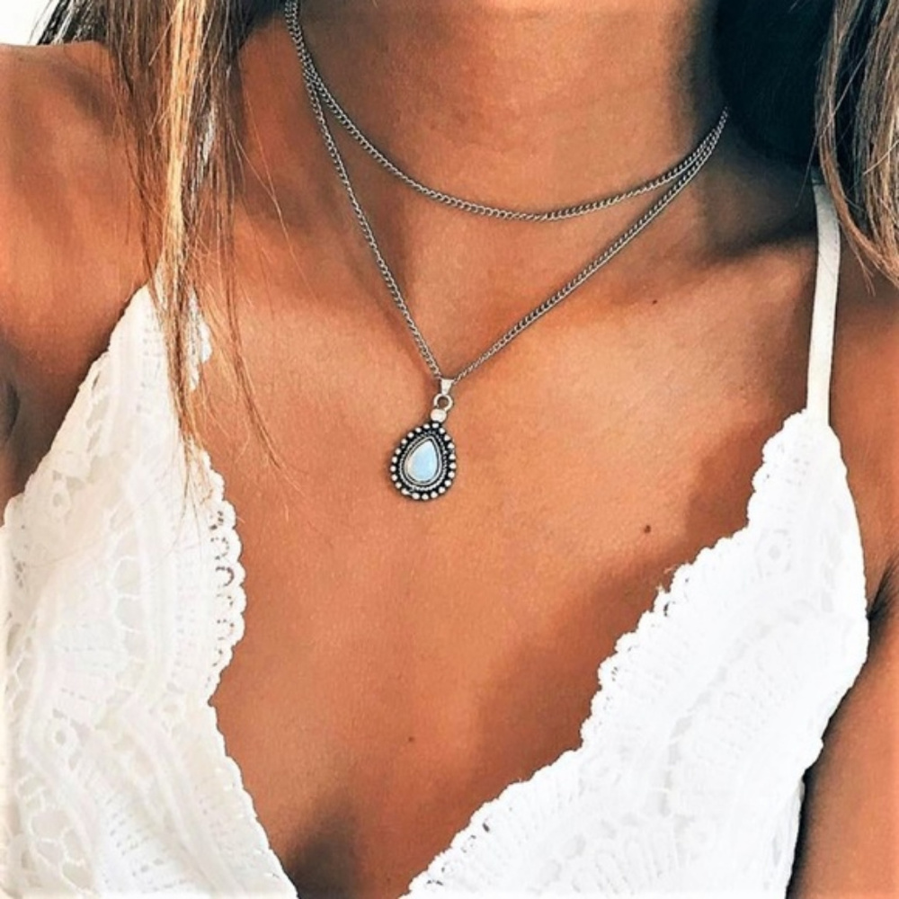 N44 | Boho Choker White Water Drop Necklace